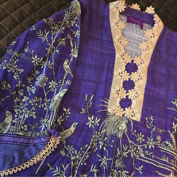 Floral Embroidered Blue Kurta with Cream Pants - Picture 3 of 3